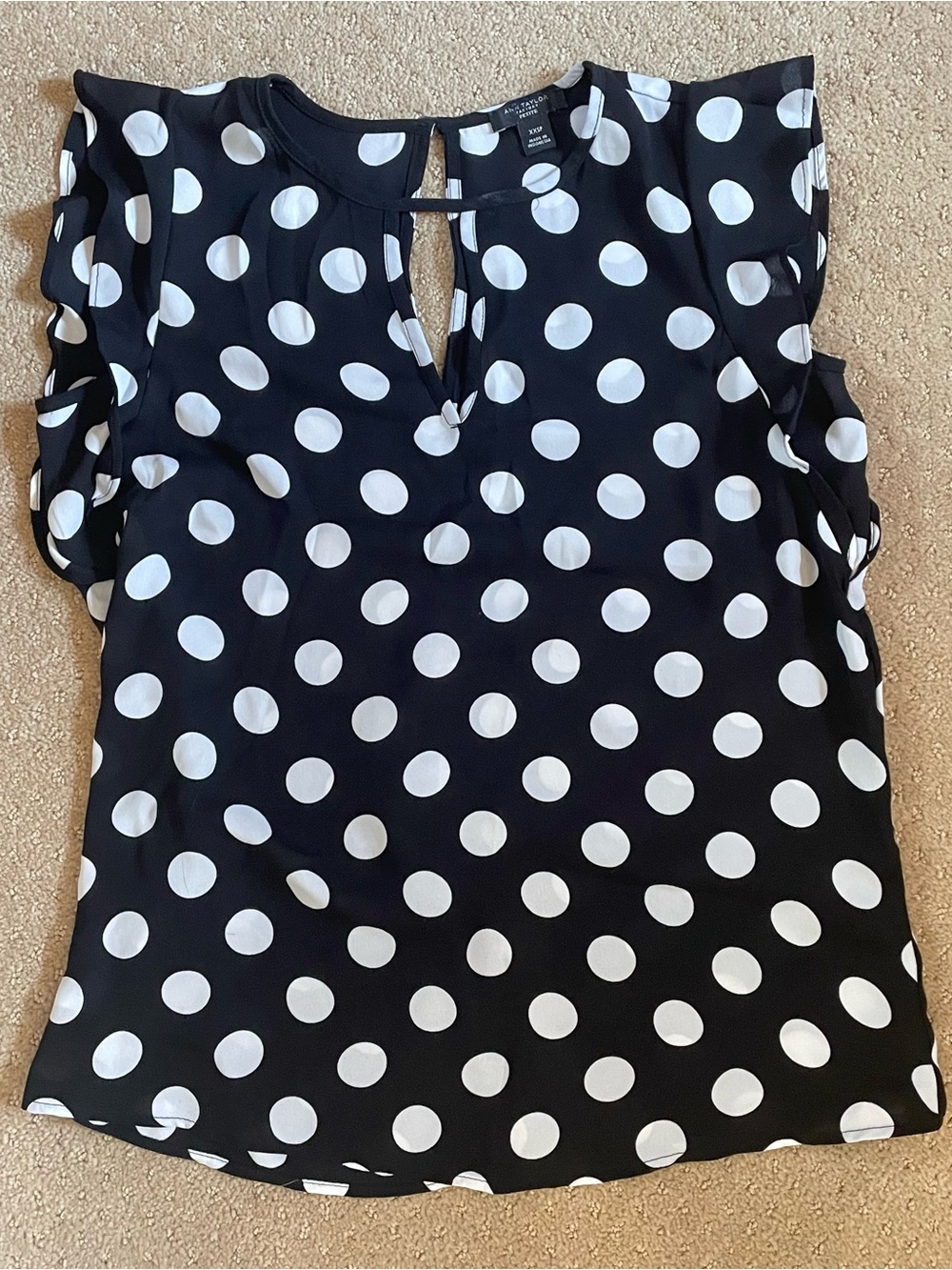 Ann Taylor Black Polka Dot Flutter Sleeve Blouse